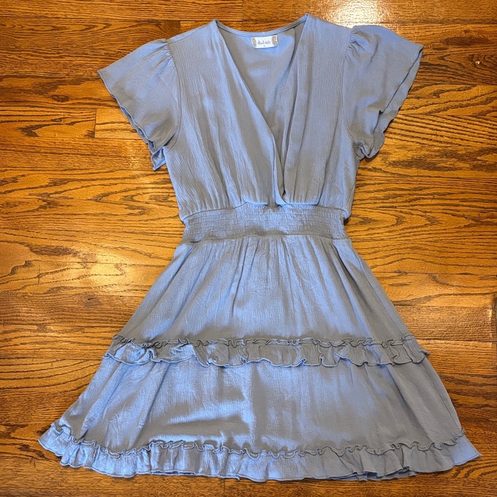 Altar'd State Dusty Blue Textured V-Neck Dress